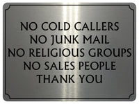 UV111 NO COLD CALLERS NO JUNK MAIL Metal Aluminium Plaque Sign Door A4 Size