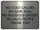 UV111 NO COLD CALLERS NO JUNK MAIL Metal Aluminium Plaque Sign Door A4 Size