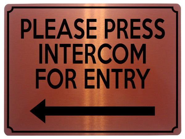 Interecom Sign 1907 PLEASE PRESS INTERCOM FOR ENTRY Door Gate Left Metal Aluminium Pl ...