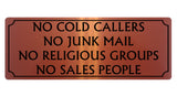 525 NO COLD CALLERS NO JUNK MAIL Metal Aluminium Plaque Sign For Front Door House Office