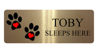 718 Custom Personalised SLEEPS HERE Name Pets Dog Cat Metal Aluminium Sign Plaque Door Wall