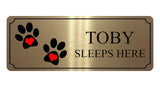 719 Custom Personalised SLEEPS HERE Name Pets Dog Cat Metal Aluminium Sign Plaque Door Wall