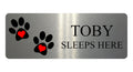 718 Custom Personalised SLEEPS HERE Name Pets Dog Cat Metal Aluminium Sign Plaque Door Wall