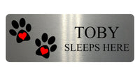 718 Custom Personalised SLEEPS HERE Name Pets Dog Cat Metal Aluminium Sign Plaque Door Wall