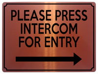 1905 PLEASE PRESS INTERCOM FOR ENTRY Door Gate Right Metal Aluminium Plaque Sign