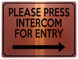 1905 PLEASE PRESS INTERCOM FOR ENTRY Door Gate Right Metal Aluminium Plaque Sign