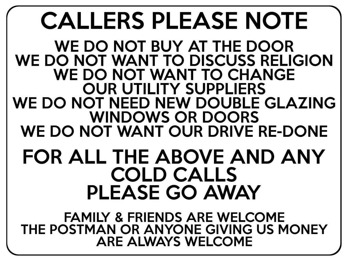 1562 CALLERS PLEASE NOTE Cold Calls Metal Aluminium Plaque Sign House Door Gate