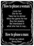 533 How to please a woman, man Funny Metal Aluminium Plaque Sign For Door House