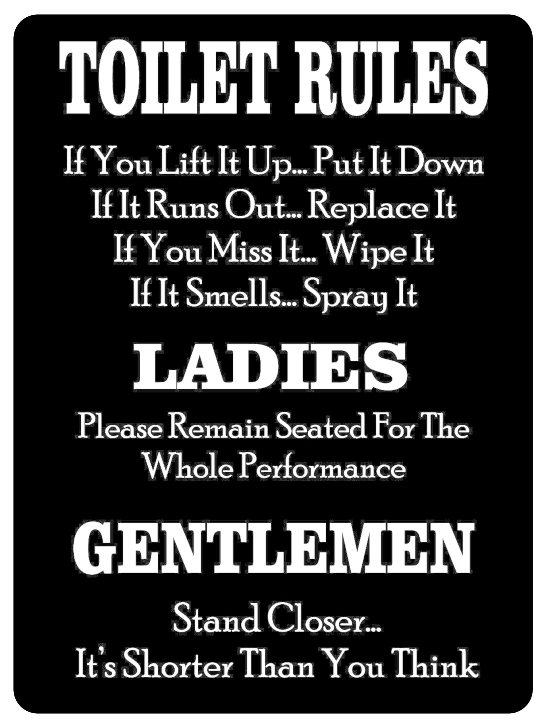 749 TOILET RULES Funny Metal Aluminium Plaque Sign For Door Wall House Office