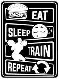 872 EAT SLEEP TRAIN REPEAT Gym Fitness House Metal Aluminium Sign Plaque Door Wall