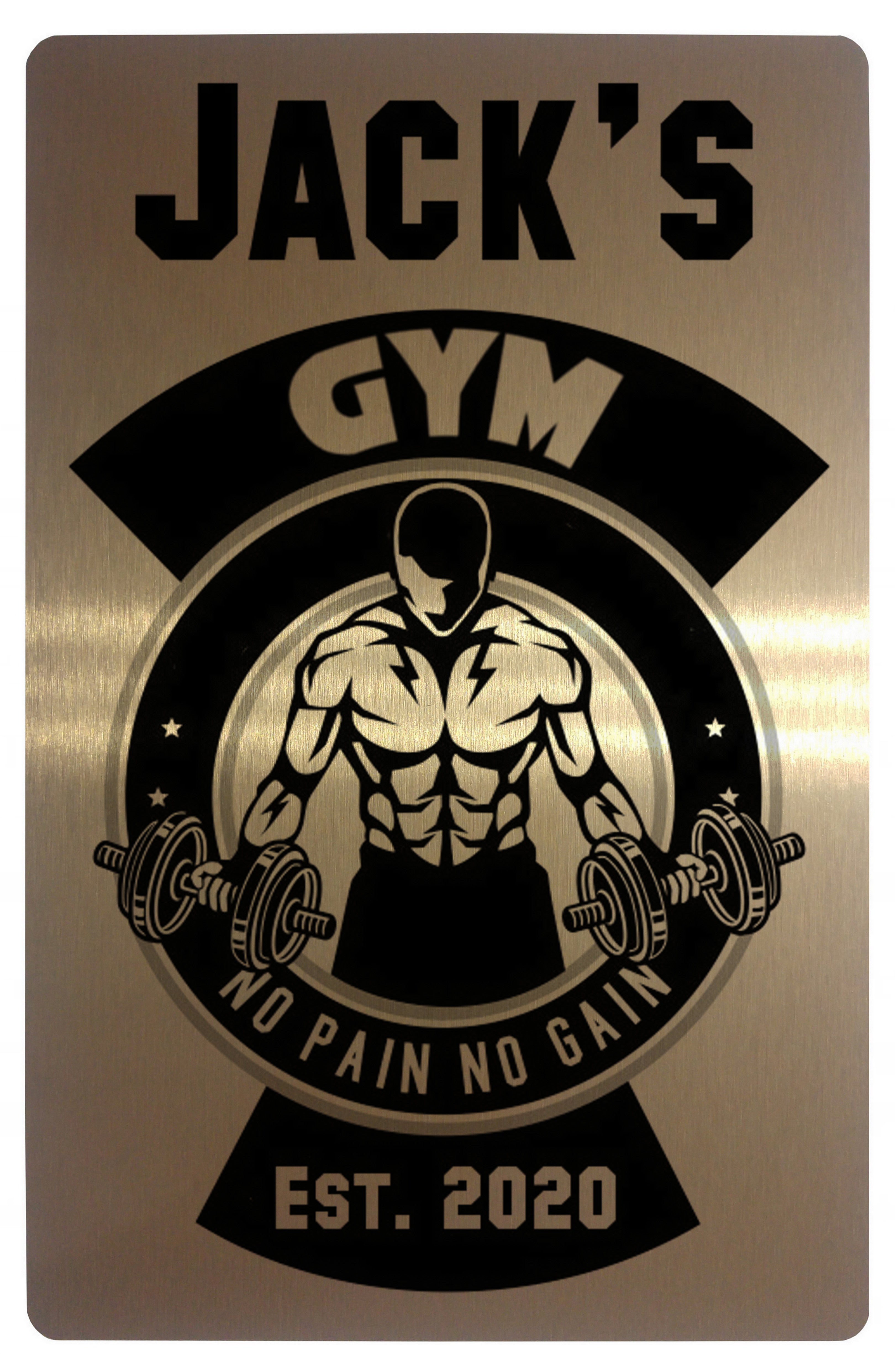 Custom Personalised Gym No Pain No Gain Metal Aluminium Sign Plaque Fitness Door