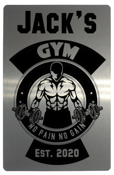 Custom Personalised Gym No Pain No Gain Metal Aluminium Sign Plaque Fitness Door