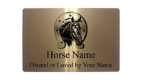 Personalised Horse Shoe Pony Name Brushed Gold Metal Aluminium Sign Stable Door Plaques Gift