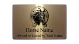 Personalised Horse Shoe Pony Name Brushed Gold Metal Aluminium Sign Stable Door Plaques Gift