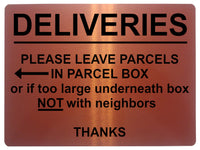 1792 DELIVERIES PLEASE LEAVE PARCELS IN PARCEL BOX Metal Aluminium Plaque Sign