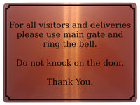 1451 For all visitors and deliveries please use main gate Metal Aluminium Plaque Sign