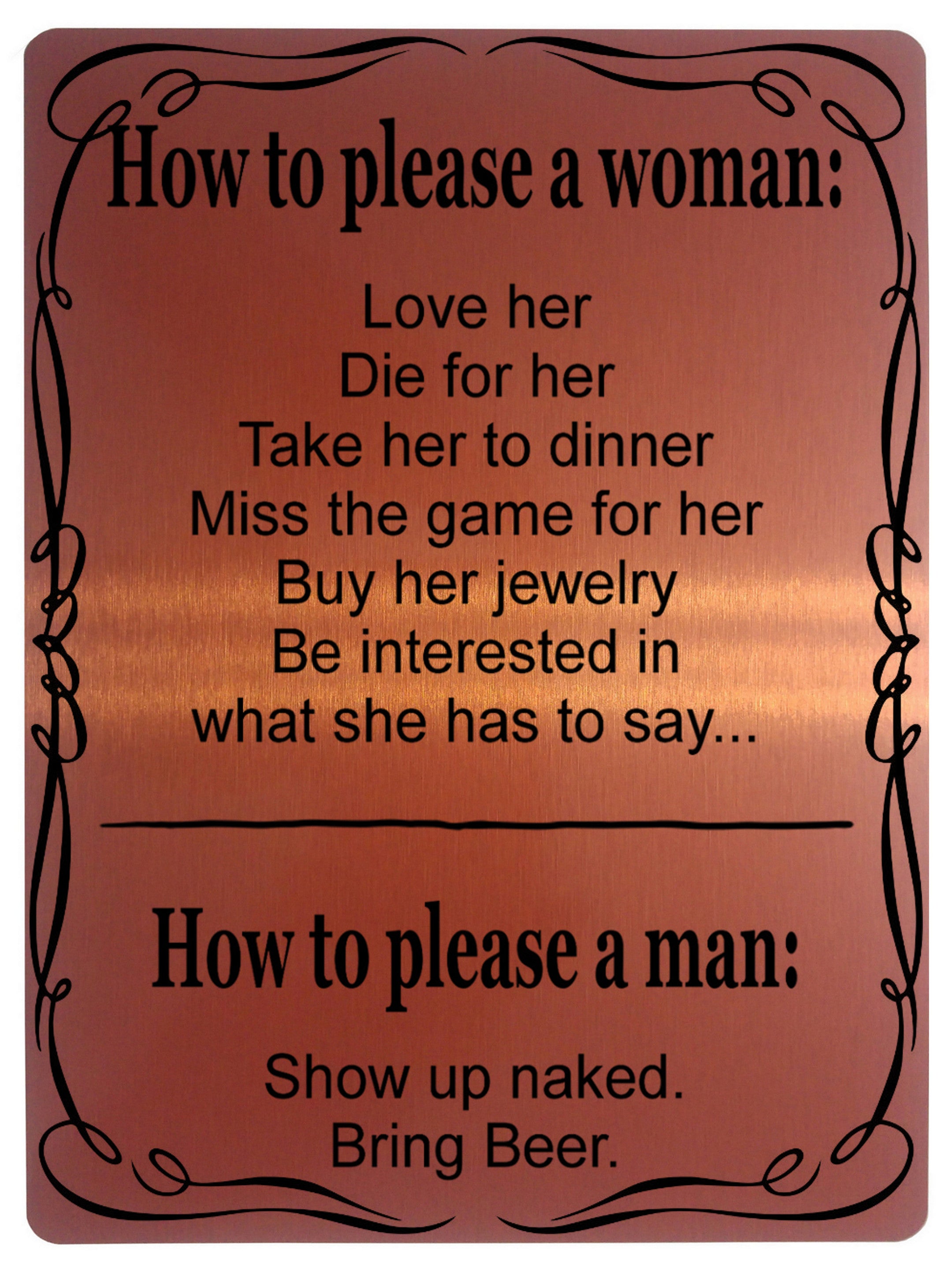 533 How to please a woman, man Funny Metal Aluminium Plaque Sign For Door House