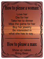 533 How to please a woman, man Funny Metal Aluminium Plaque Sign For Door House