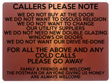 1562 CALLERS PLEASE NOTE Cold Calls Metal Aluminium Plaque Sign House Door Gate