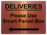 1604 DELIVERIES Please Use Smart Parcel Box <-- Metal Aluminium Plaque Sign Door