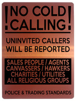 1556 NO COLD CALLING SALES PEOPLE / AGENTS Metal Aluminium Plaque Sign Door Gate