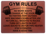 1326 GYM RULES Funny Metal Aluminium Plaque Sign Fitness House Shed Door Wall