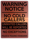 1557 WARNING NOTICE NO COLD CALLERS Metal Aluminium Plaque Sign Door Gate House