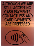 1593 CONTACTLESS AND CARD PAYMENTS ARE PREFERED Metal Aluminium Plaque Sign Shop