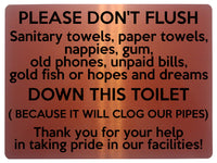 1652 PLEASE DON'T FLUSH DOWN THIS TOILET Metal Aluminium Plaque Sign Paper