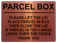 1788 PARCEL BOX PARCELS TOO LARGE LEAVE OVER THE FENCE Metal Aluminium Plaque Sign