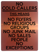 1631 NO COLD CALLERS FLYERS JUNK MAIL SALES PEOPLE Metal Aluminium Plaque Sign