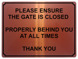 1447 PLEASE ENSURE THE GATE IS CLOSED Metal Aluminium Plaque Sign Door House