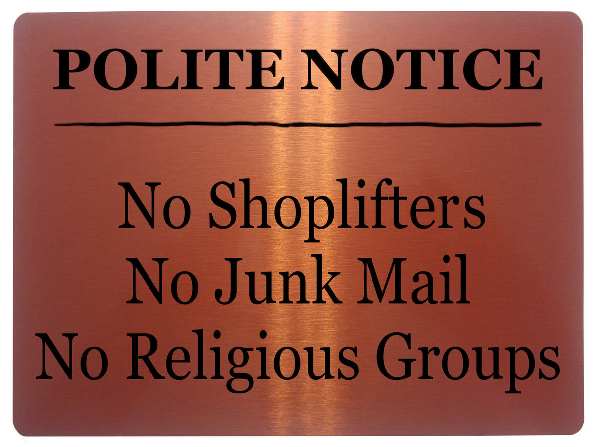 AL056 POLITE NOTICE No Junk Mail Digitally Printed Metal Aluminium Plaque Sign Door Shop
