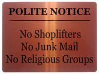 AL056 POLITE NOTICE No Junk Mail Digitally Printed Metal Aluminium Plaque Sign Door Shop