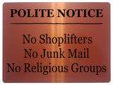 AL056 POLITE NOTICE No Junk Mail Digitally Printed Metal Aluminium Plaque Sign Door Shop