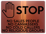 1511 STOP NO COLD CALLERS Metal Aluminium Plaque Sige House Office Door Gate