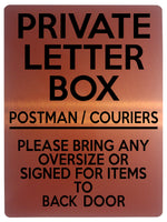 1681 PRIVATE LETTER BOX Postman Back Door Metal Aluminium Plaque Sign Letters