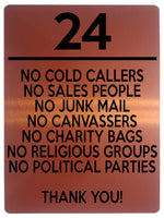 1510 Custom Personalised NO COLD CALLERS Door Number House Office Metal Aluminium Plaque Sign