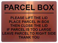 1741 PARCEL BOX PLEASE LIFT THE LID Right Door Gate Metal Aluminium Plaque Sign