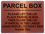 1741 PARCEL BOX PLEASE LIFT THE LID Right Door Gate Metal Aluminium Plaque Sign