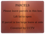 AL013 PARCELS COVERED BY CCTV Metal Aluminium Plaque Sign Door Gate House Office