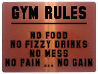 AL006 GYM RULES NO PAIN NO GAIN Fitness Metal Aluminium Plaque Sign Door Wall