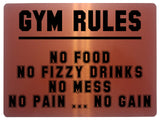 AL006 GYM RULES NO PAIN NO GAIN Fitness Metal Aluminium Plaque Sign Door Wall