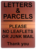 1546 LETTERS & PARCELS PLEASE NO LEAFLETS OR JUNK MAIL Metal Aluminium Plaque Sign Door