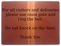 1450 For all visitors and deliveries please use main gate Metal Aluminium Plaque Sign