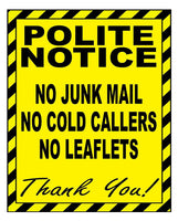 573 NO COLD CALLERS NO JUNK MAIL Metal Aluminium Plaque SignDoor House Office