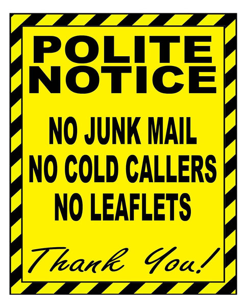 573 NO COLD CALLERS NO JUNK MAIL Metal Aluminium Plaque SignDoor House Office