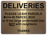 1792 DELIVERIES PLEASE LEAVE PARCELS IN PARCEL BOX Metal Aluminium Plaque Sign