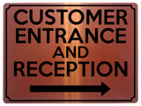 1824 CUSTOMER ENTRANCE AND RECEPTION Arrow Right Metal Aluminium Plaque Sign