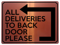 1801 ALL DELIVERIES TO BACK DOOR PLEASE Left Metal Aluminium Plaque Sign